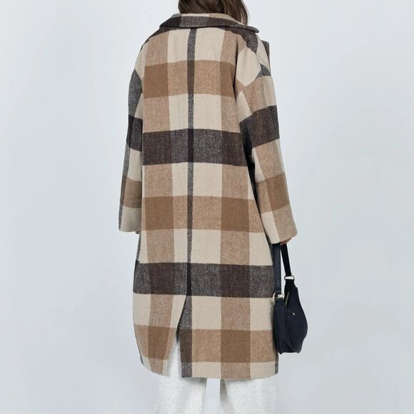 Princess Polly Penelope Coat in Beige Check NWT Size M/L - Picture 13 of 16